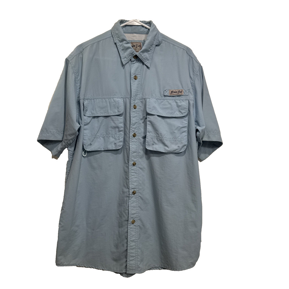 Bimini Bay Outfitters Mens Vented Fishing Shirt Size M Blue Outdoor Nylon Poly